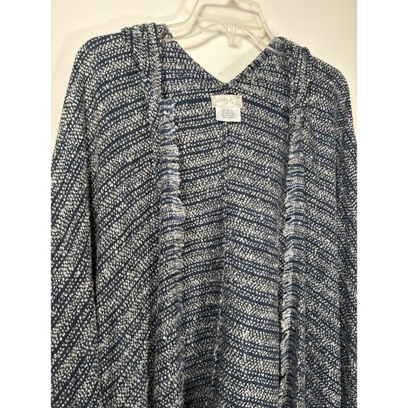 FREE PEOPLE All I Need Cozy Hooded Duster Lagenlook Boho Navy Blue Cardigan Soft - Picture 2 of 6